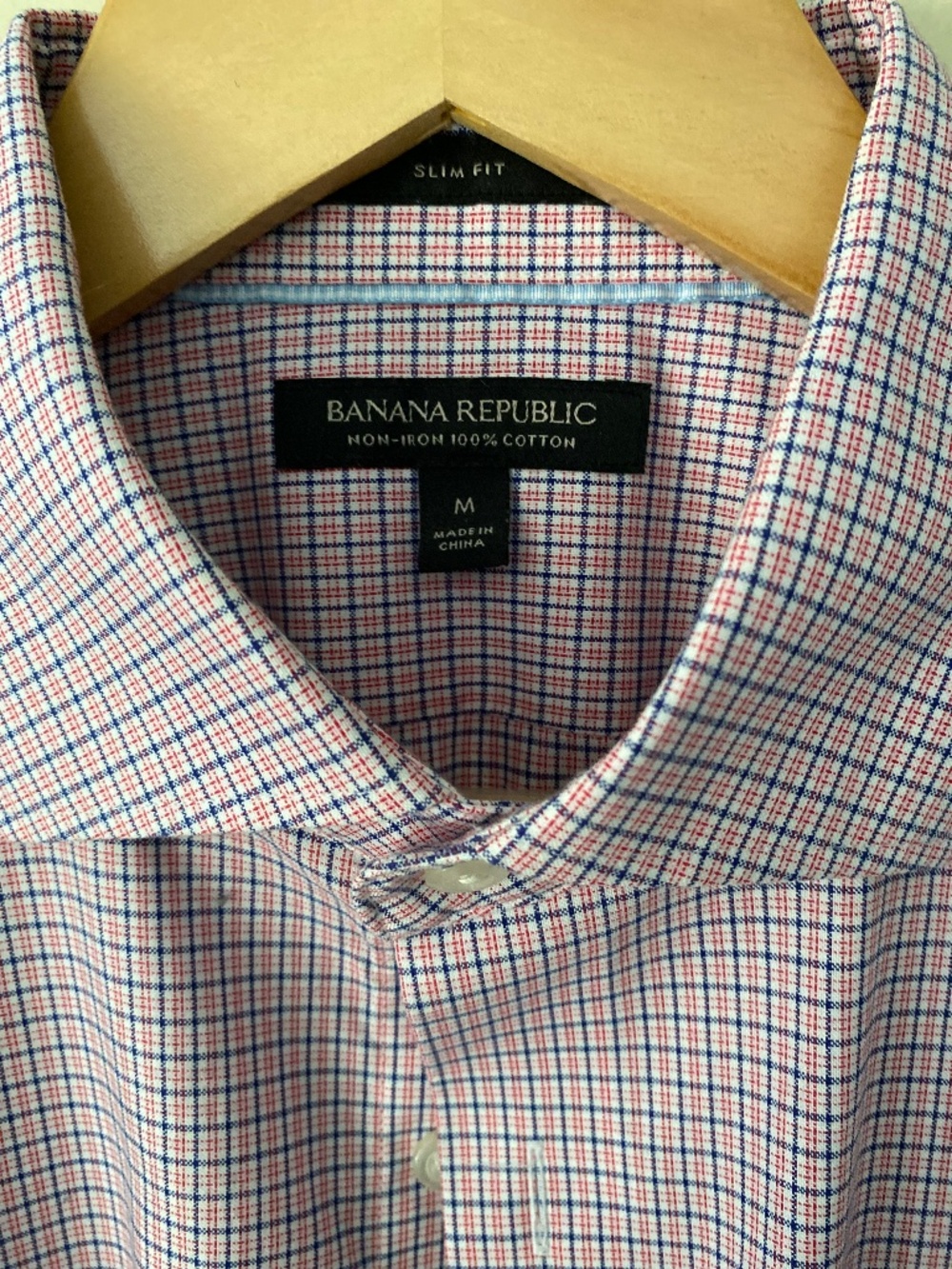 Banana Republic Slim Fit Non-Iron Dress Shirt Mens Medium Pink Blue Check Plaid